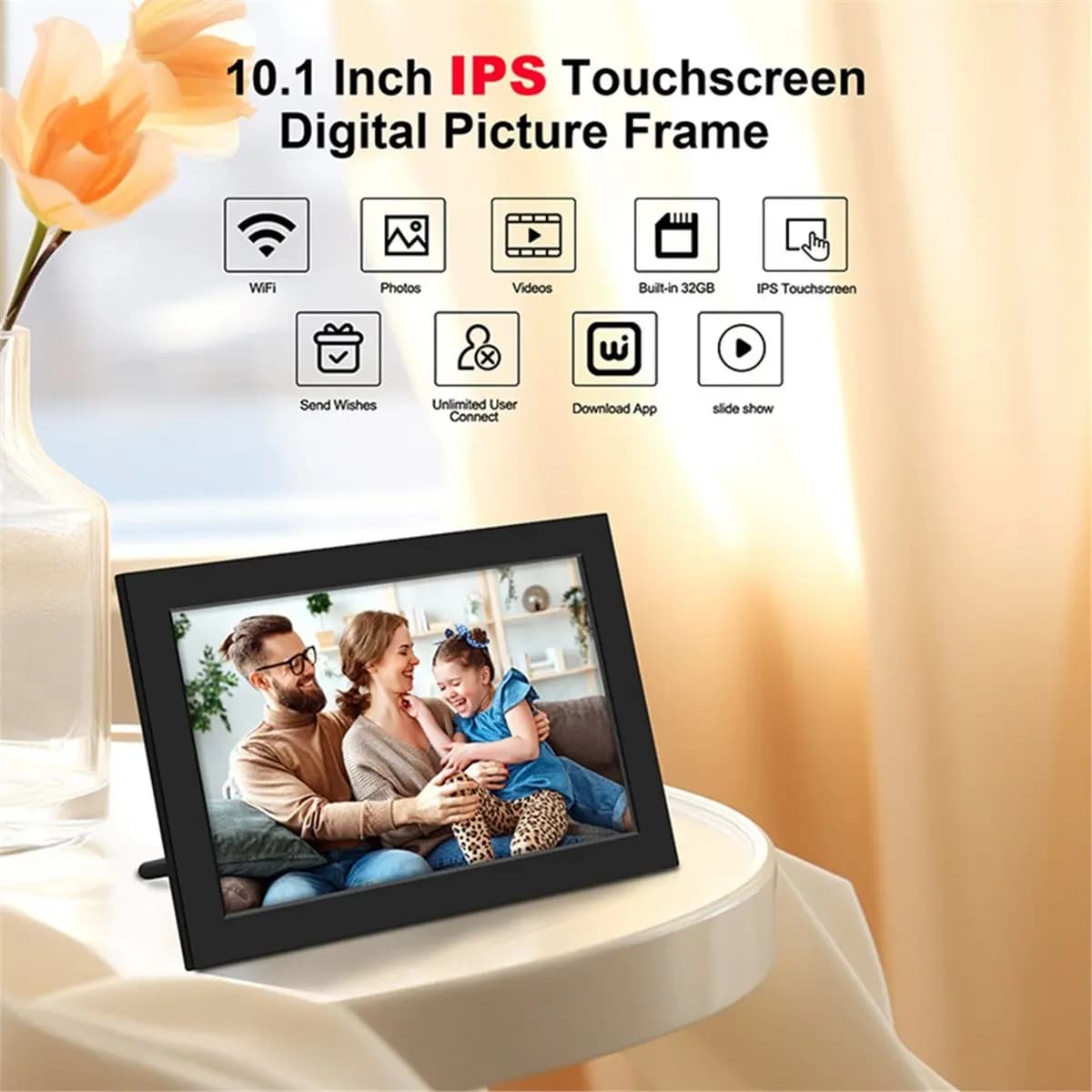 10 inch digital WiFi frame, 32 GB smart digital frame with 1280x800 touch screen, digital frame with European plug