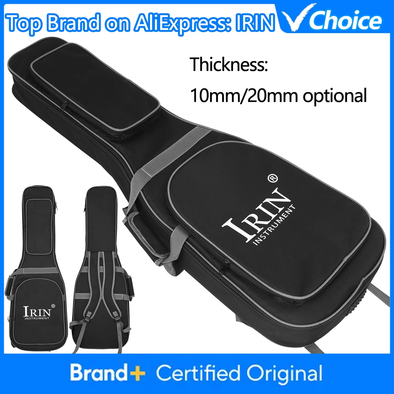 IRIN Borsa per chitarra elettrica Gig Case 10mm/20mm Addensare Borsa in tessuto Oxford impermeabile Zaino per riporre strumenti musicali per chitarra