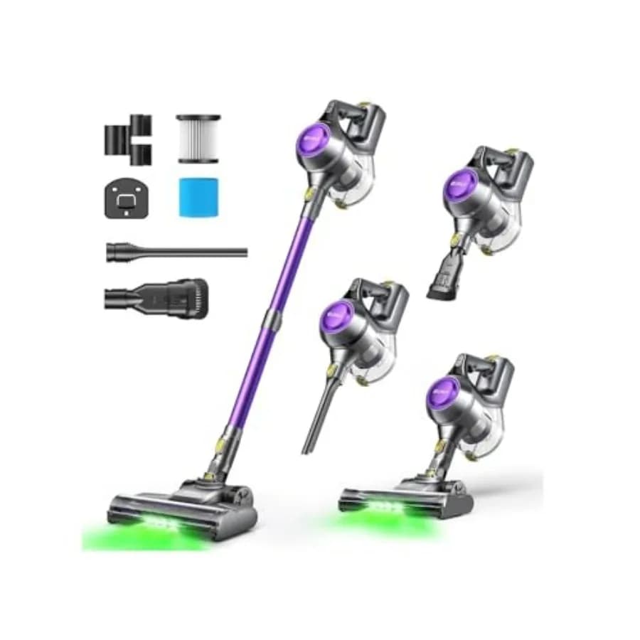 Aspirapolvere Senza Fili 40Kpa Potente Aspirazione per Casa, 45 Minuti di Autonomia, Contenitore Polvere 1.6L, Anti-Groviglio, 8-in-1 Ricaricabile