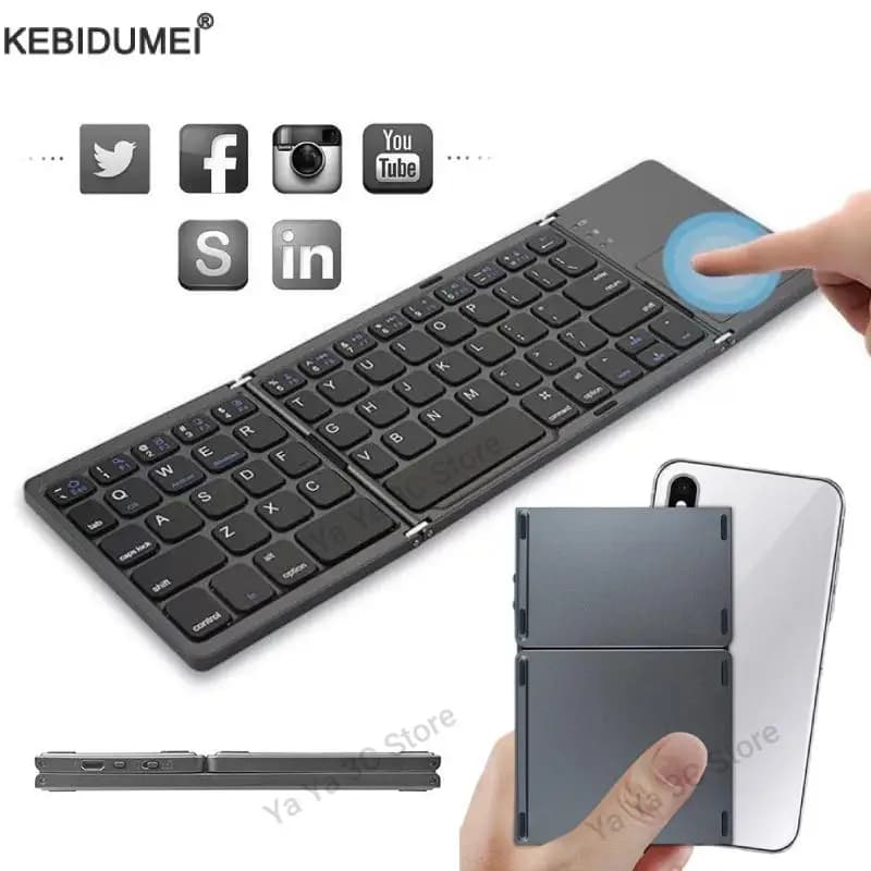 Foldable Wireless Bluetooth Keyboard with Touchpad Foldable Portable Keyboards for PC Mac Smartphone Windows iOS Android