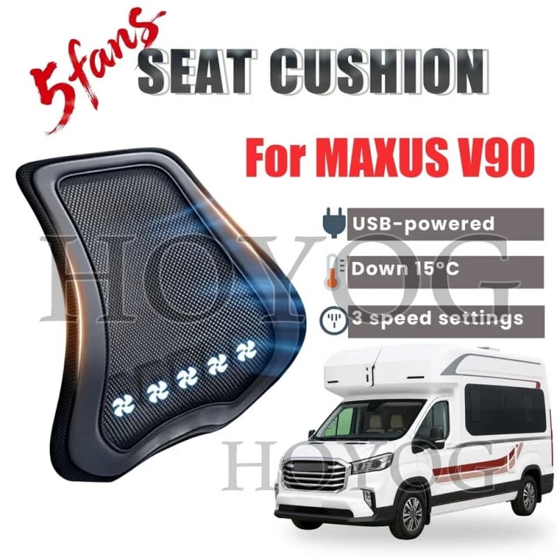 For MAXUS V90 Car Seat Cooling Lumbar Support Cushion Back Support Pillow USB Fan Ventilated Mesh 3 Speed Ergonomic Waist Rest