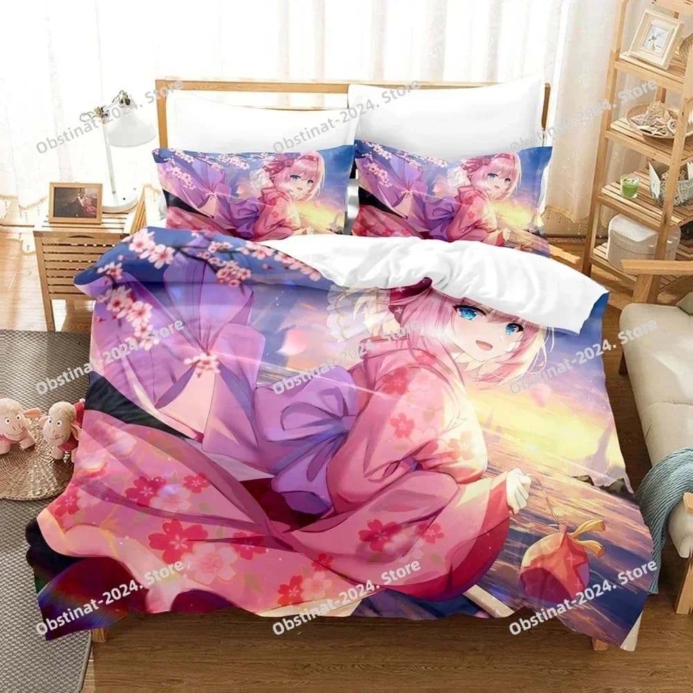 Anime Princess Connect ReDive Set biancheria da letto Stampato singolo Piumino trapunta Copripiumino Federa Set da 3 pezzi Bambini Taglia adulto