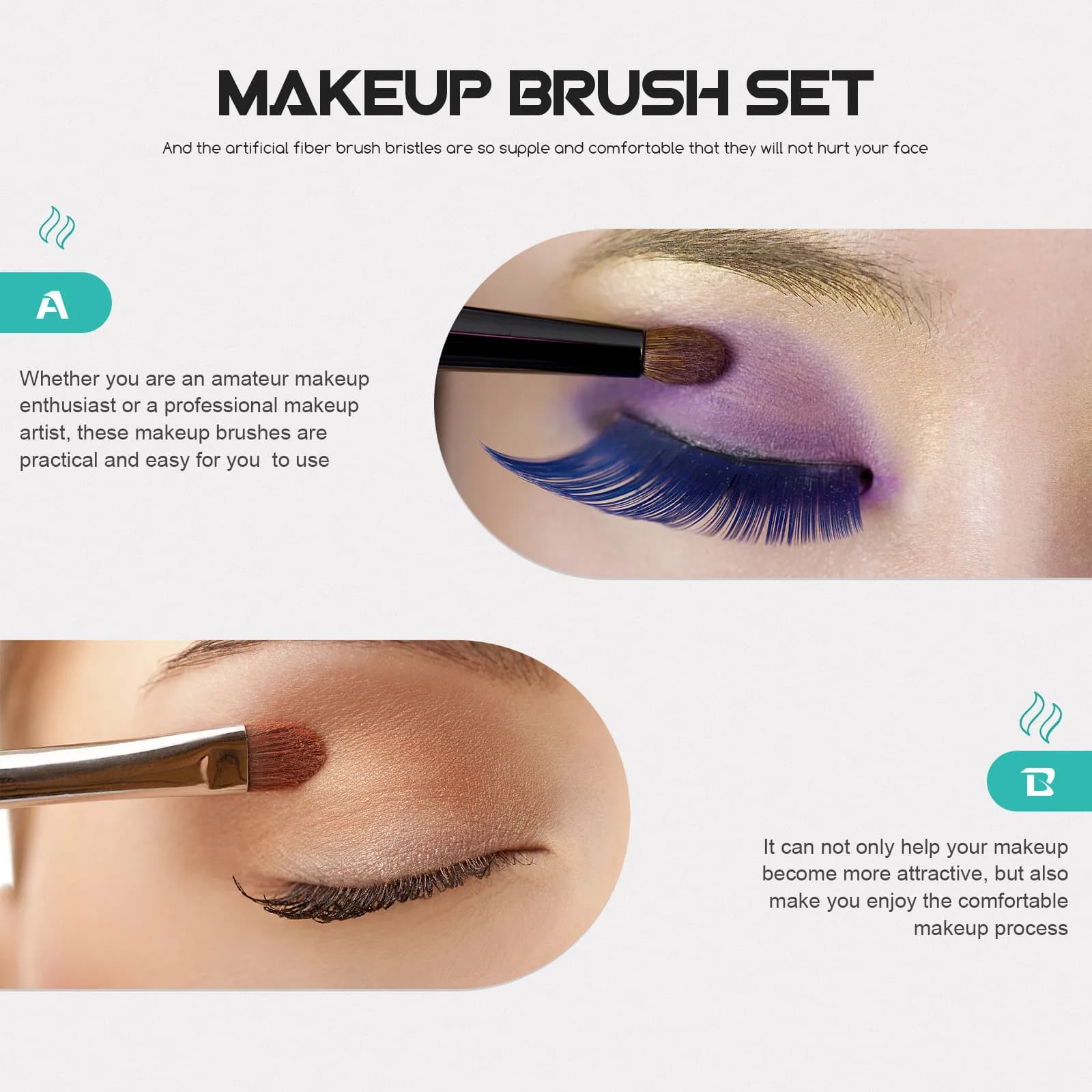 Set Professionale di Pennelli da Trucco con Setole in Fibra Artificiale Morbida, Portatile e Ideale per Viaggi, per Viso, Ombretto, Blush e Polveri