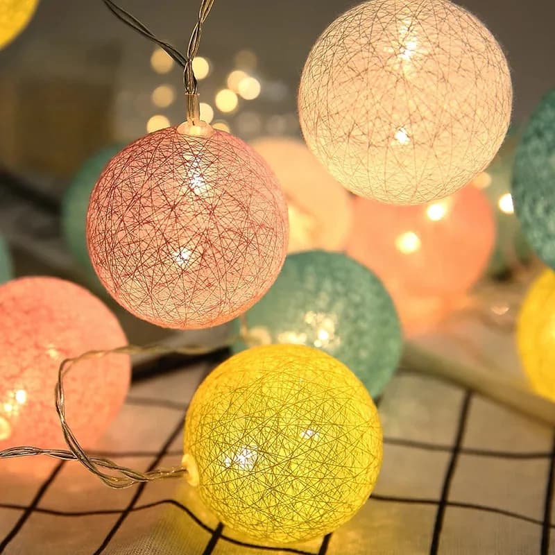 Luci a stringa LED a forma di palline di cotone da 1,5m e 3m, luci notturne fatate, lampadine LED per camera da letto, esterno, feste, Ramadan, decorazioni, regali per la festa della mamma