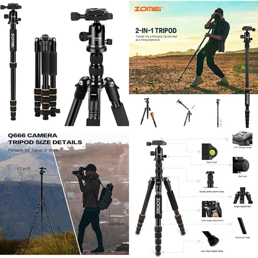 Treppiede per Fotocamera 62 Leggero in Alluminio con Testa a Sfera, Piastra a Sgancio Rapido e Custodia per il Trasporto