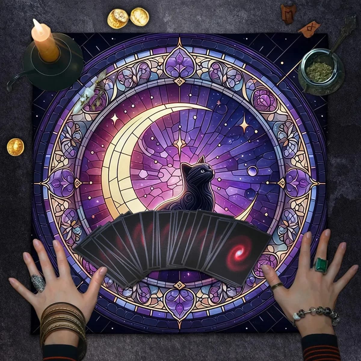 Cat Tarot Divination Altar Cloth Tablecloth Witchcraft Astrology Tarot Reading Home Decor Polyester Oracle Card Mat