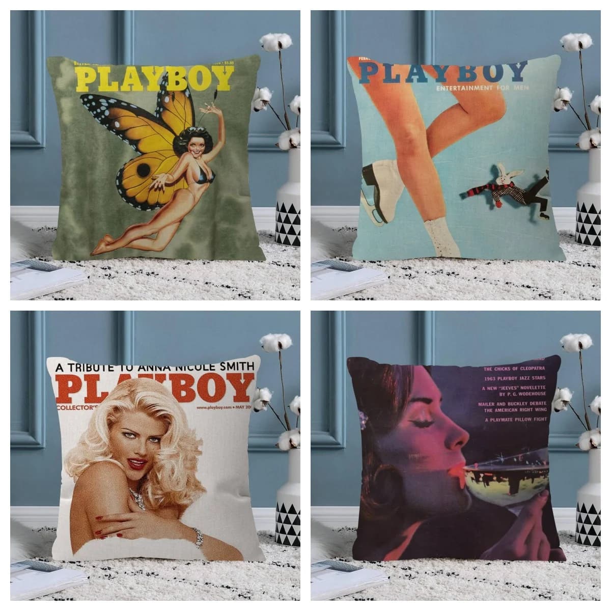 1 fodera per cuscino per camera da letto e soggiorno, stampa fronte-retro 2D in poliestere, cuscino Playboy Retro Bunny, regalo perfetto per gli amanti della pop culture