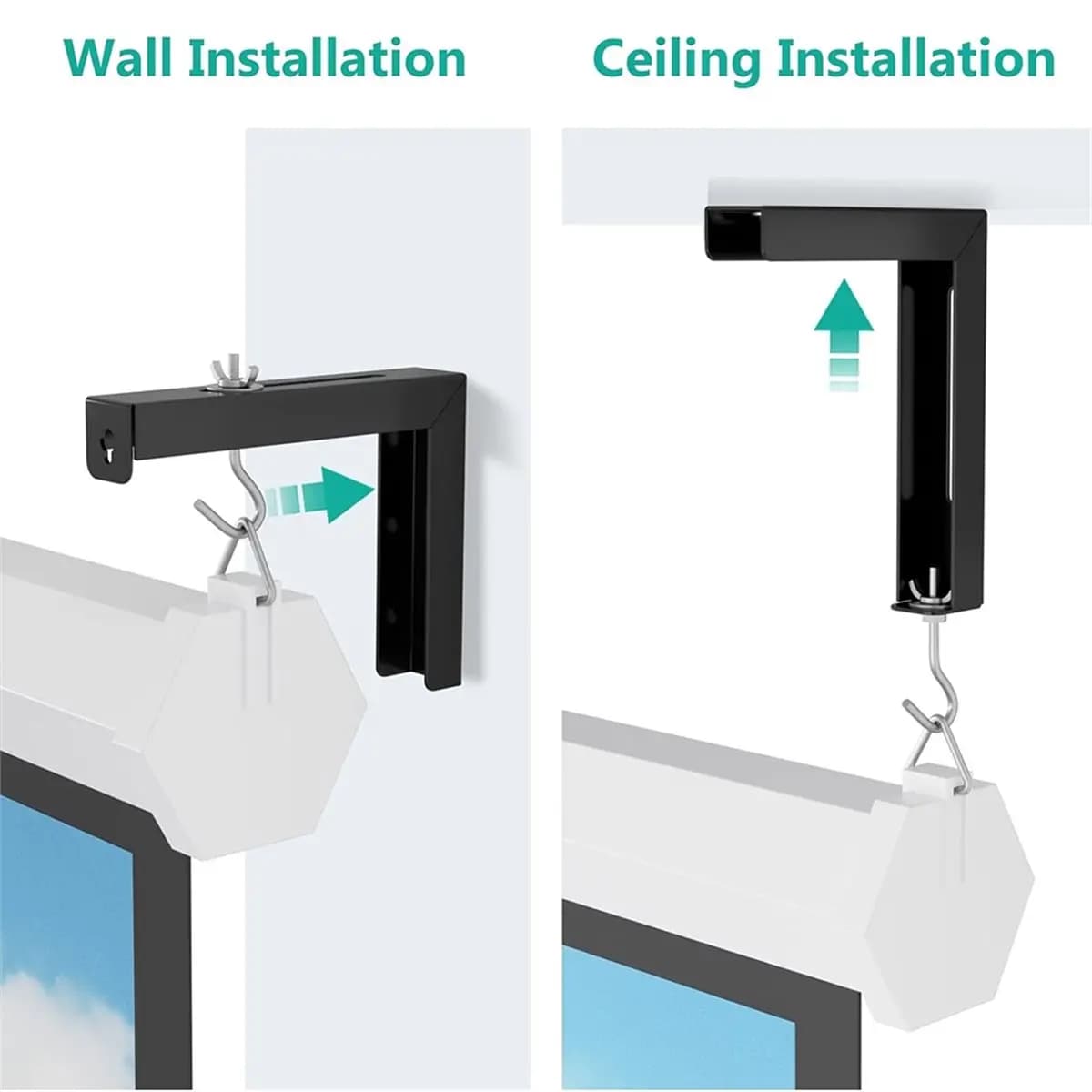 Universal Projector Screen L-Brackets, Wall and Ceiling Mount, 6-Inch Adjustable Extension with Hook Kit