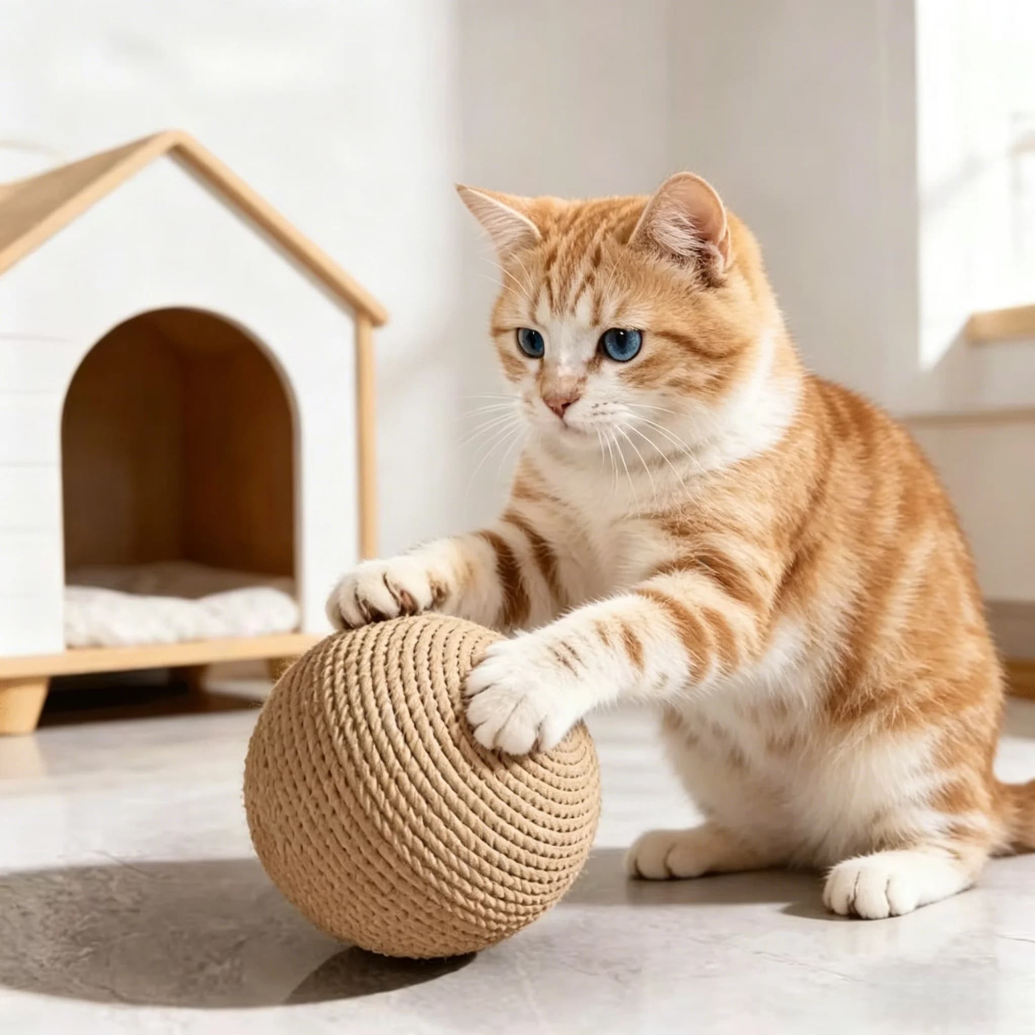 Cat Toy Ball, Interactive Natural Cat Scratching Balls Sisal Cat Ball Toy for Kittens Pet Enrichment Training Play Indoor Fun