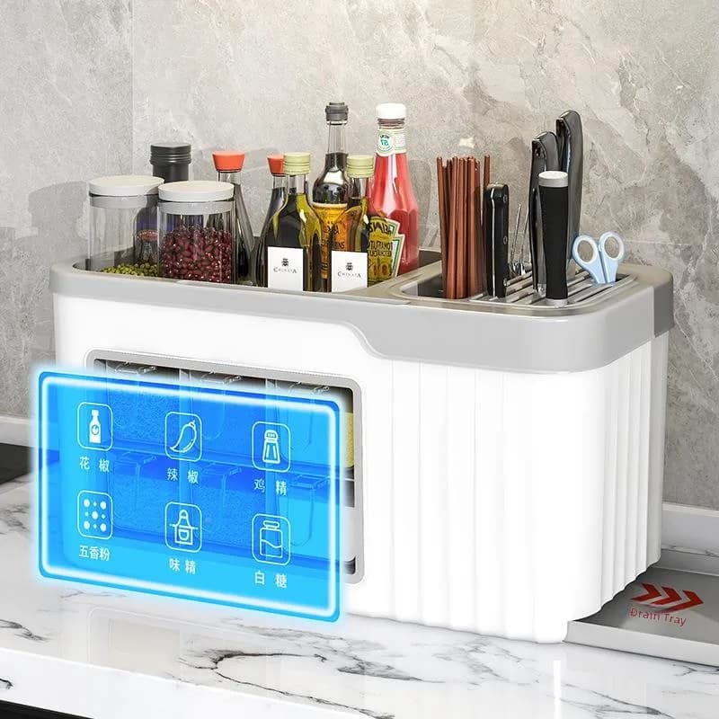 Kitchen Storage Rack Spice Box Multi-Function Chopsticks Knife Holder with Lid Combination Storage Box Set Plastic Material