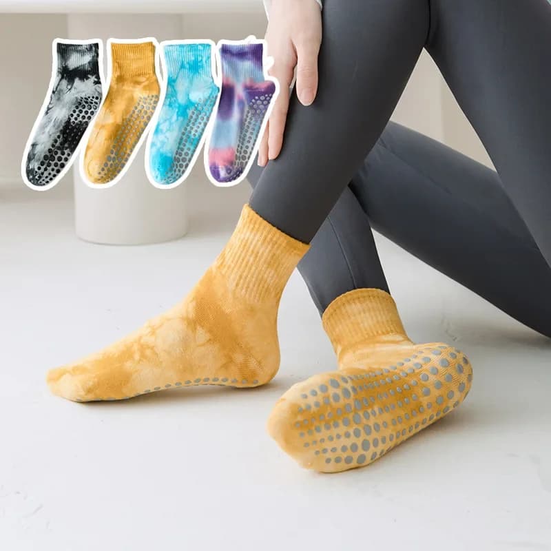 Tie-dyed Yoga Socks Women Soft Cotton Gym Fitness Workout Pilates Socks Professional Silicone Anti-slip Floor Dance Sports Socks