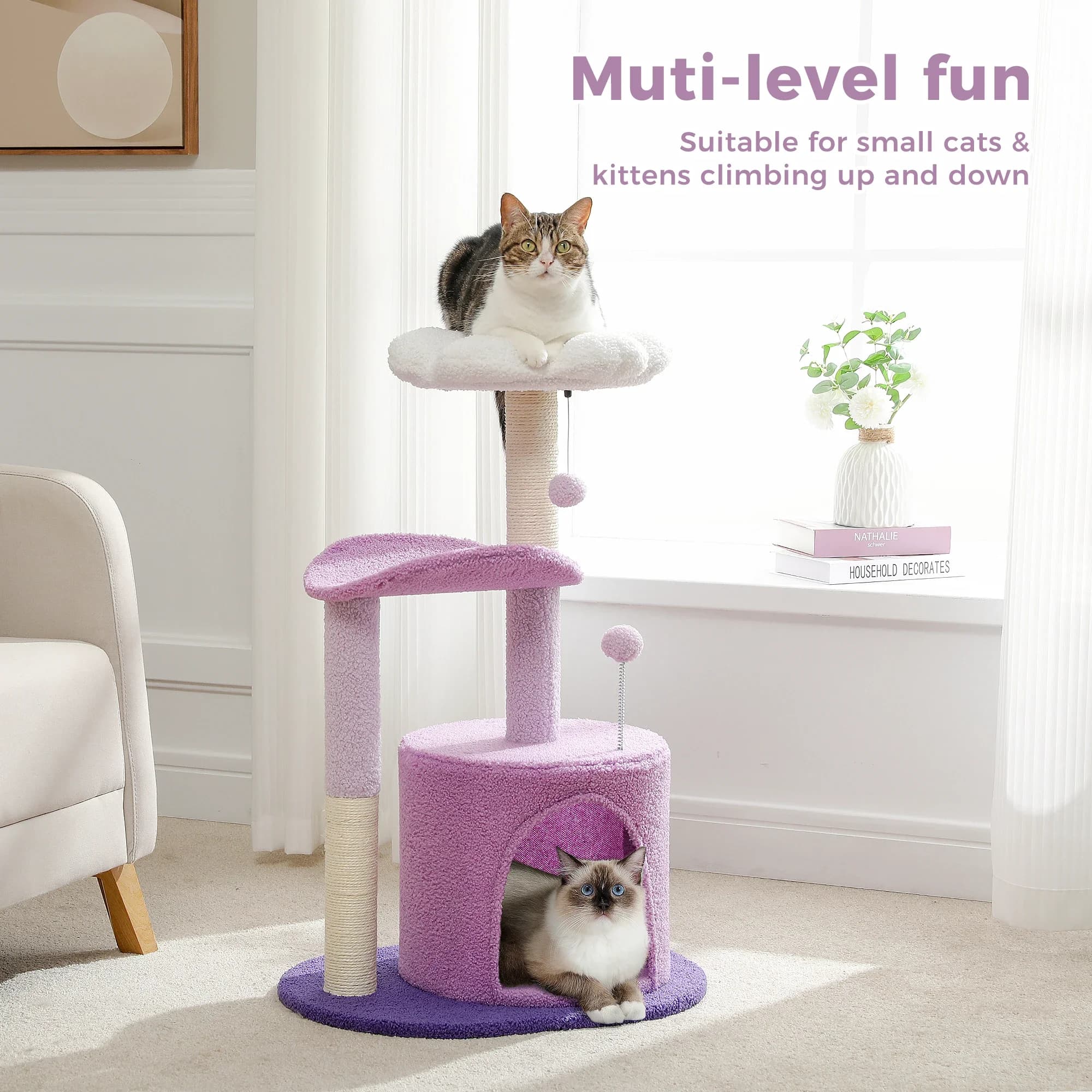 Tiragraffi moderno per albero per gatti, graffetta per cactus carino con nido per condo, mobili per case da gioco per animali domestici