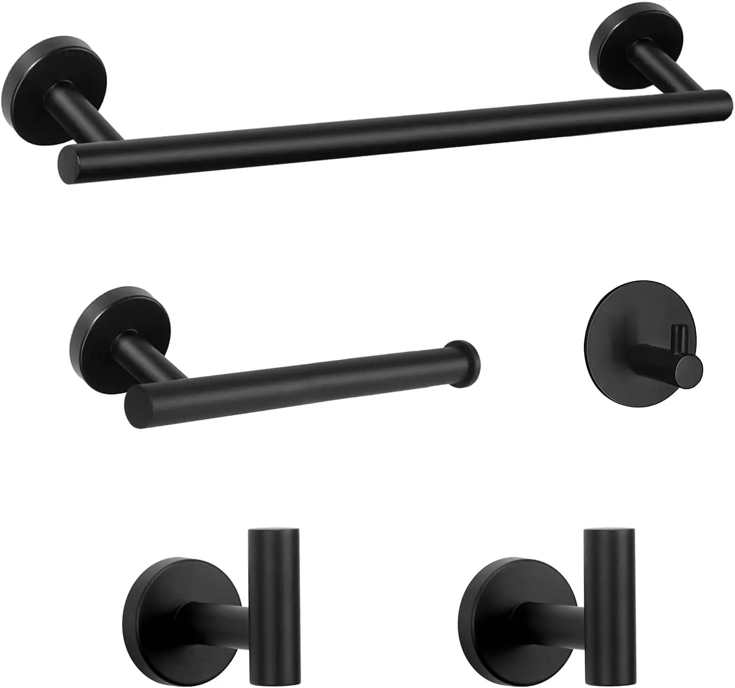Set di accessori per il bagno in acciaio inossidabile da 5 pezzi - Portasciugamani da 16 pollici, porta carta igienica e ganci, nero opaco