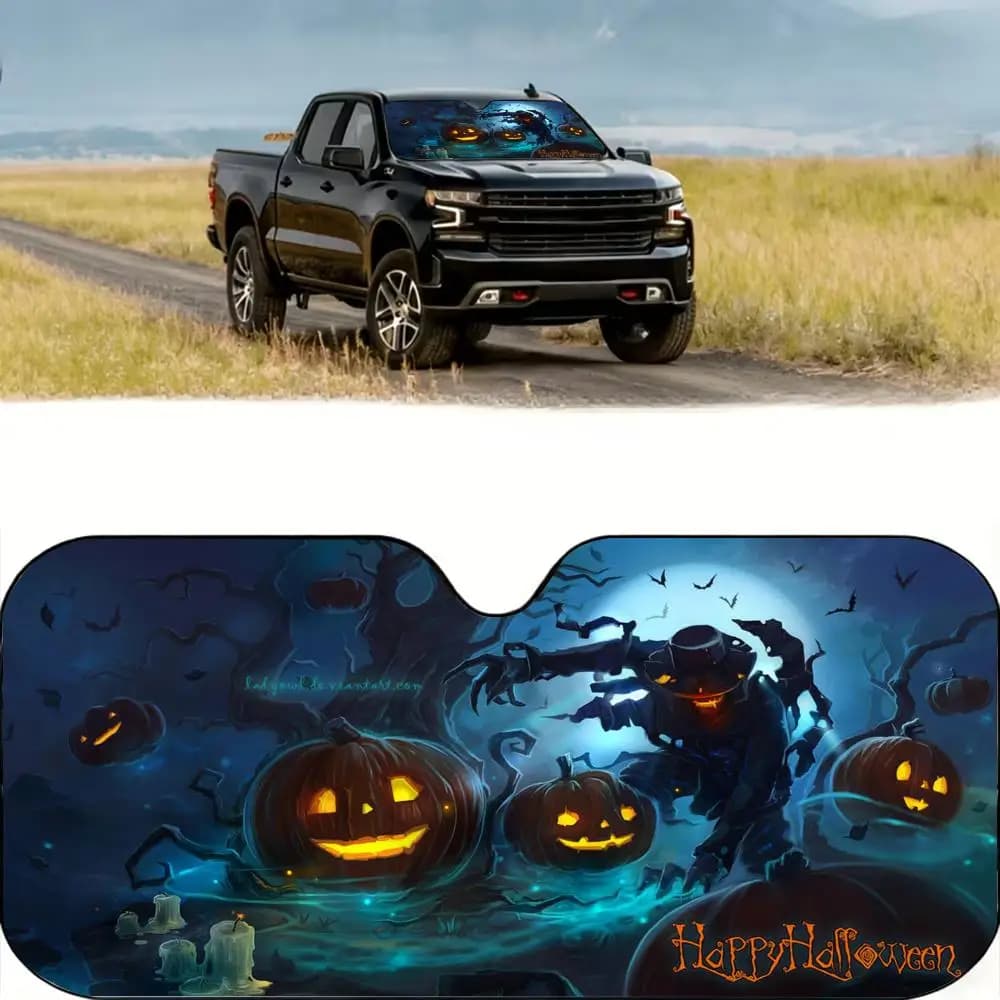 Parasole H-Halloween PumpkinS riutilizzabile in lamina di alluminio con protezione UV e isolamento termico a tre strati per parabrezza