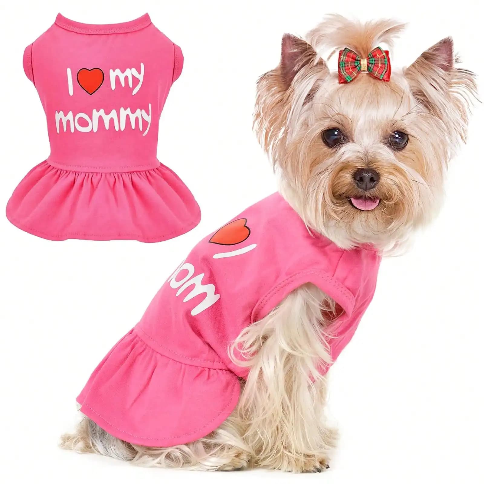 Abito per cani "I Love My Mommy": rosa caldo, completo primaverile/estivo per cuccioli e gatti di piccole ragazze