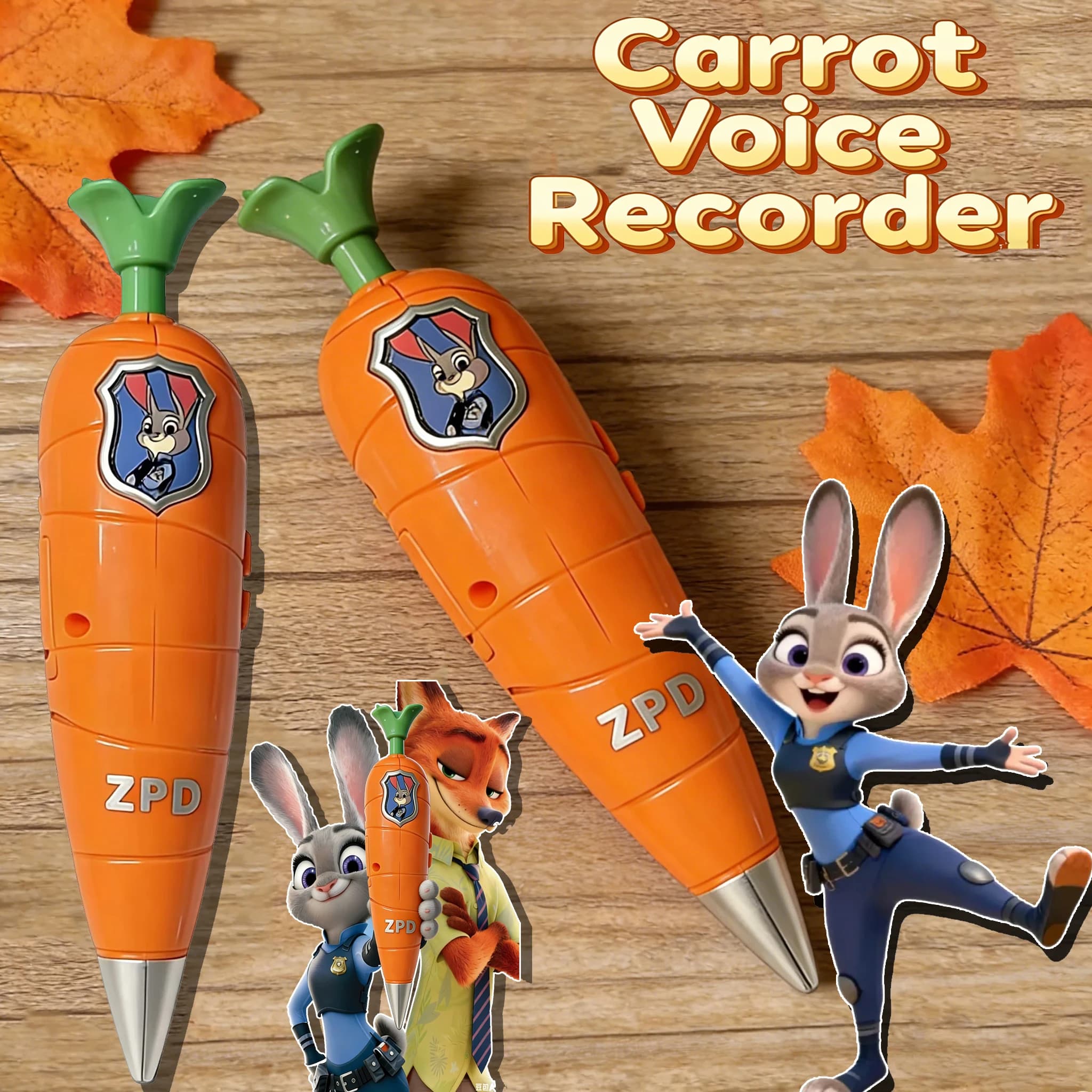 Penna registratore per carote Disney Zootopia 2 | Stile Judy e Nick per bambini | Mini registratore anni '60 | Cancelleria con penna gel 2 in 1
