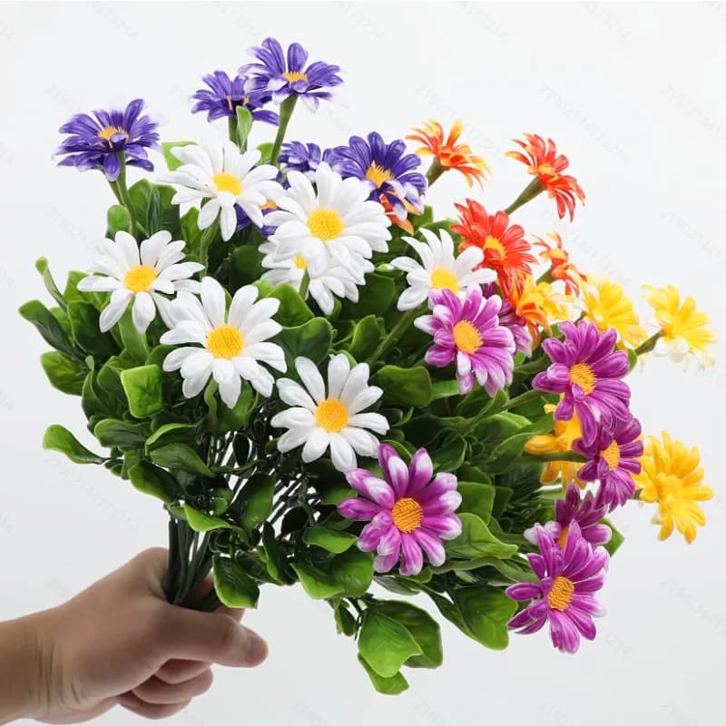 2 Bundles Artificial Daisies Plastic Flowers， Outdoor UV Resistant Fake Daisy Faux Plants ，for Home Window Box Garden Planter