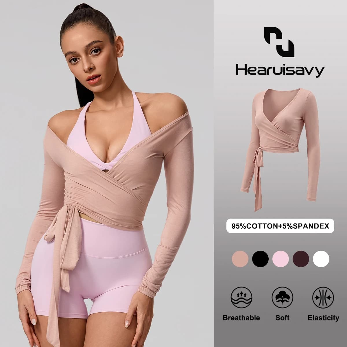 Women's Lunghe Hearuisavy Long Sleeve Yoga T-shirt, Casual Sportswear Breathable Rapid Drying, Top for Pilates, Dance and Ballet