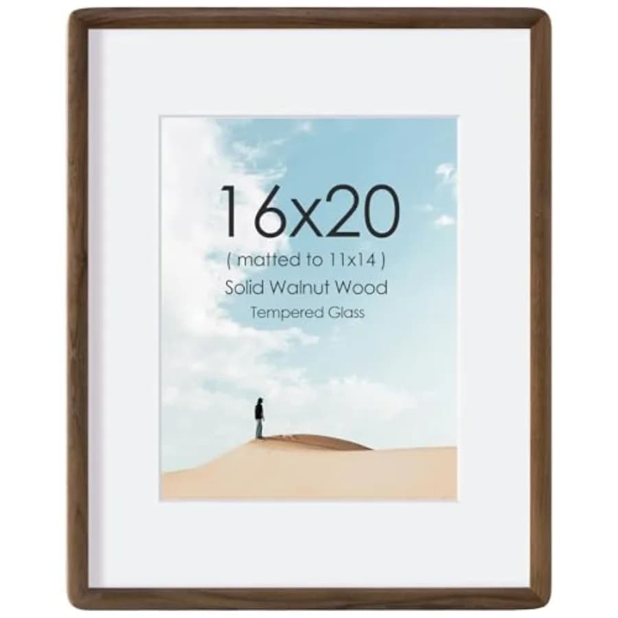 Cornice per foto da parete 16x20, cornice in legno 16x20 con passepartout per foto 11x14, cornice per poster 16x20 con vetro temperato, curva W