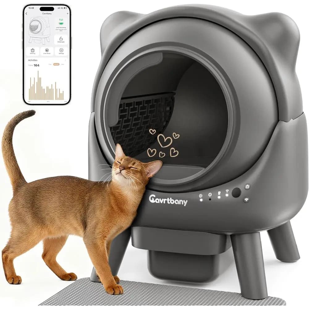Lettiera Intelligente Autopulente per Gatti Multipli con Controllo Tramite App, Sensore di Sicurezza e Sacchetti per Rifiuti, Grigia