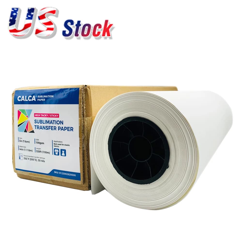 US Stock Calca 100gsm 44in x 328ft rotolo di carta per trasferimento a sublimazione di abbigliamento appiccicoso ad alta adesività impedisce Ghosting all'ingrosso
