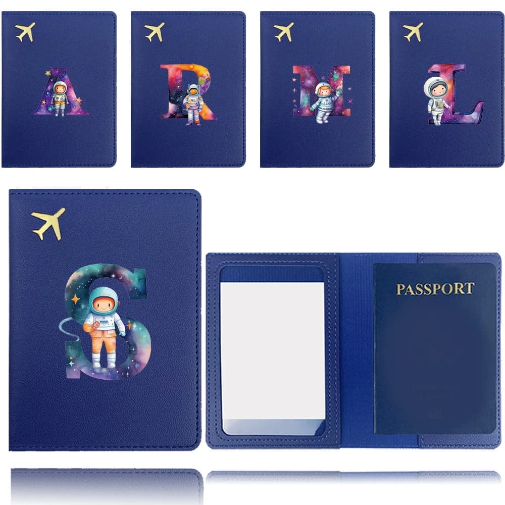 Custodia per passaporto in PU Custodia per passaporto da viaggio per aereo Tasca per passaporto aziendale Clip per carta bancaria Custodia per organizer Modello di lettera astronauta