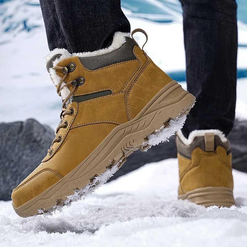Stivali da neve impermeabili invernali da uomo – Scarpe da trekking alte foderate in peluche calde, suola antiscivolo resistente per la stagione fredda