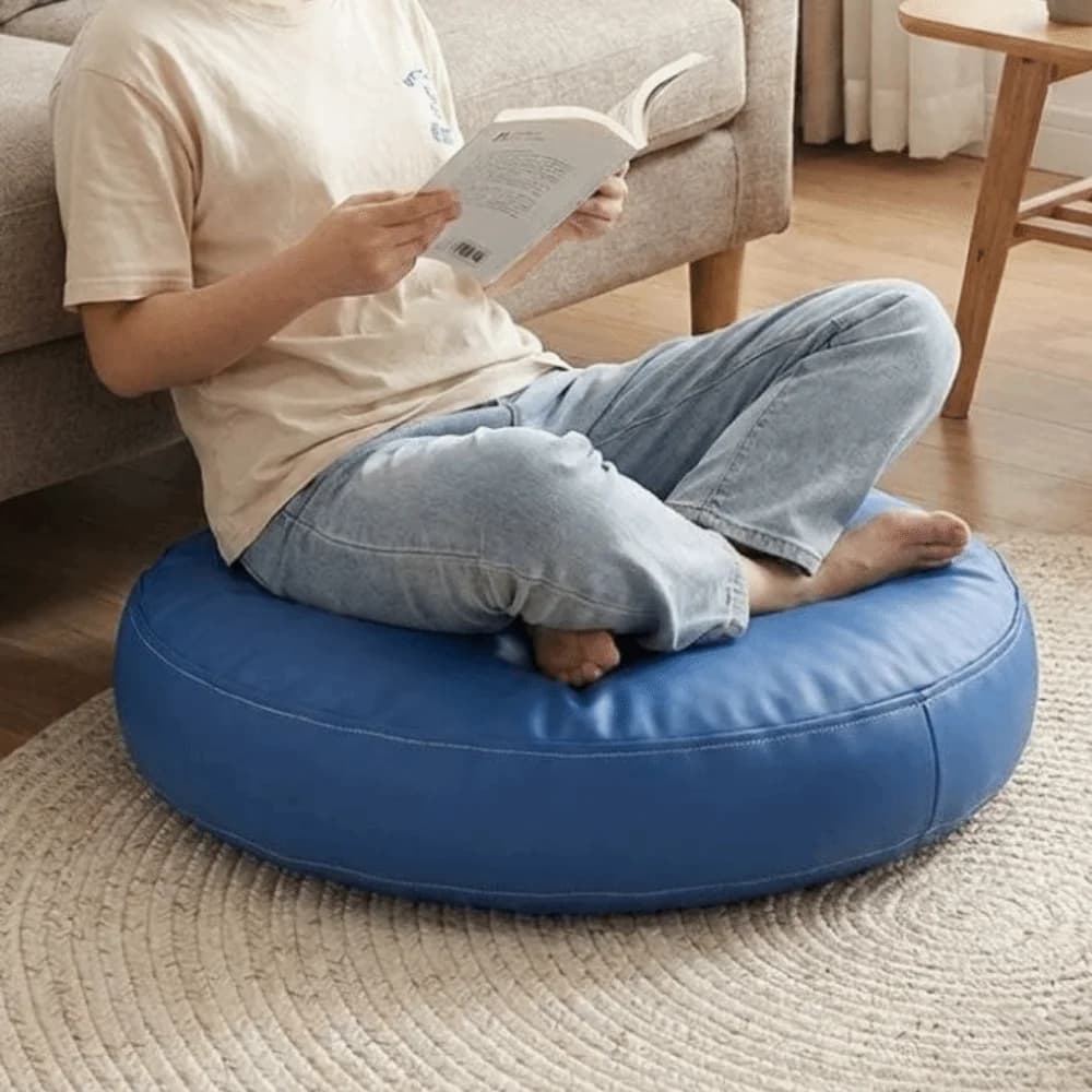 PU Leather Round Seat Cushion with Filling Waterproof Floor Seat Mat Thicken Removable Cover Meditation Cushion Office Use
