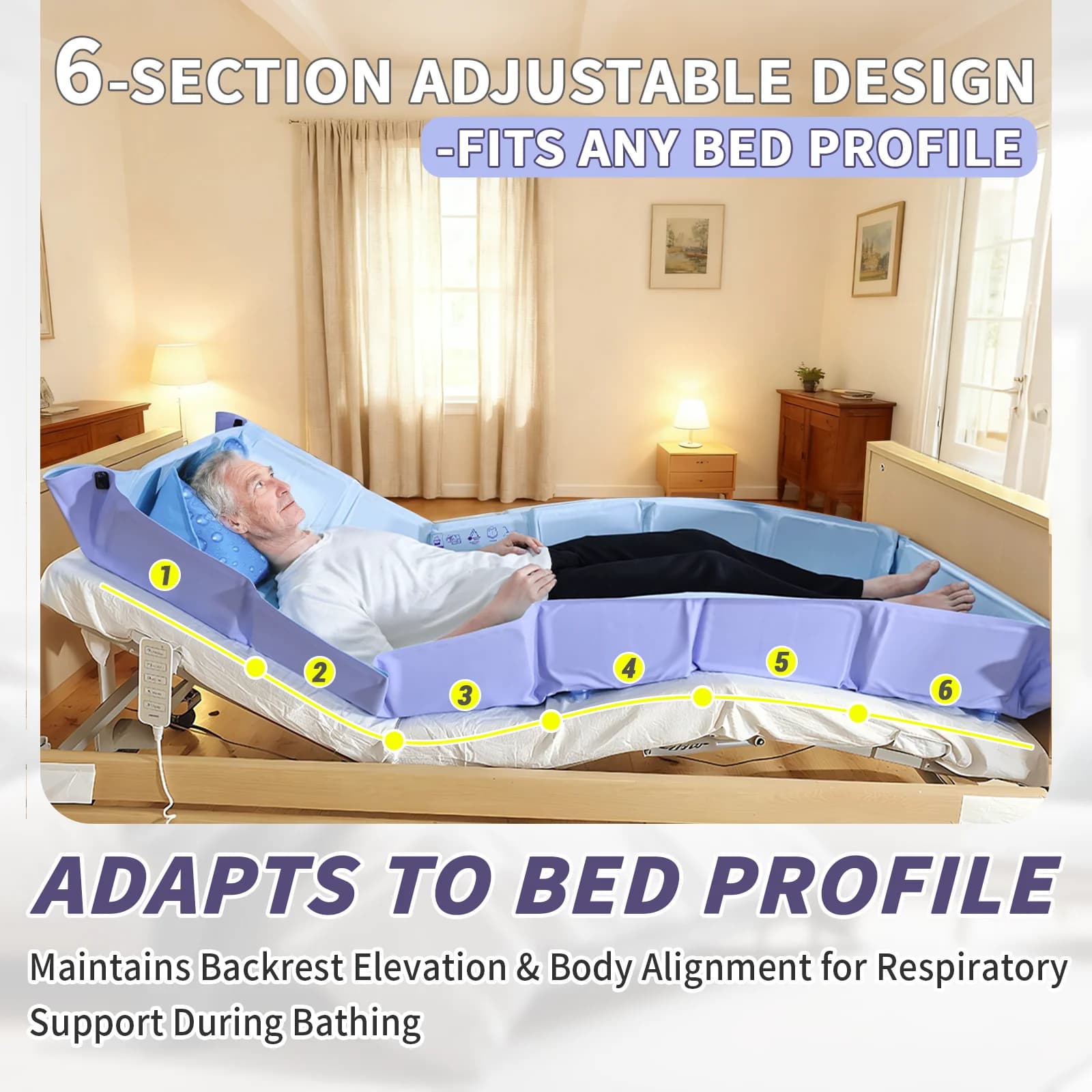 Ehucon Materasso per doccia pieghevole per paziente, sistema di lavaggio nel letto, vasca da bagno portatile per anziani disabili, doccia per persone costolate a letto
