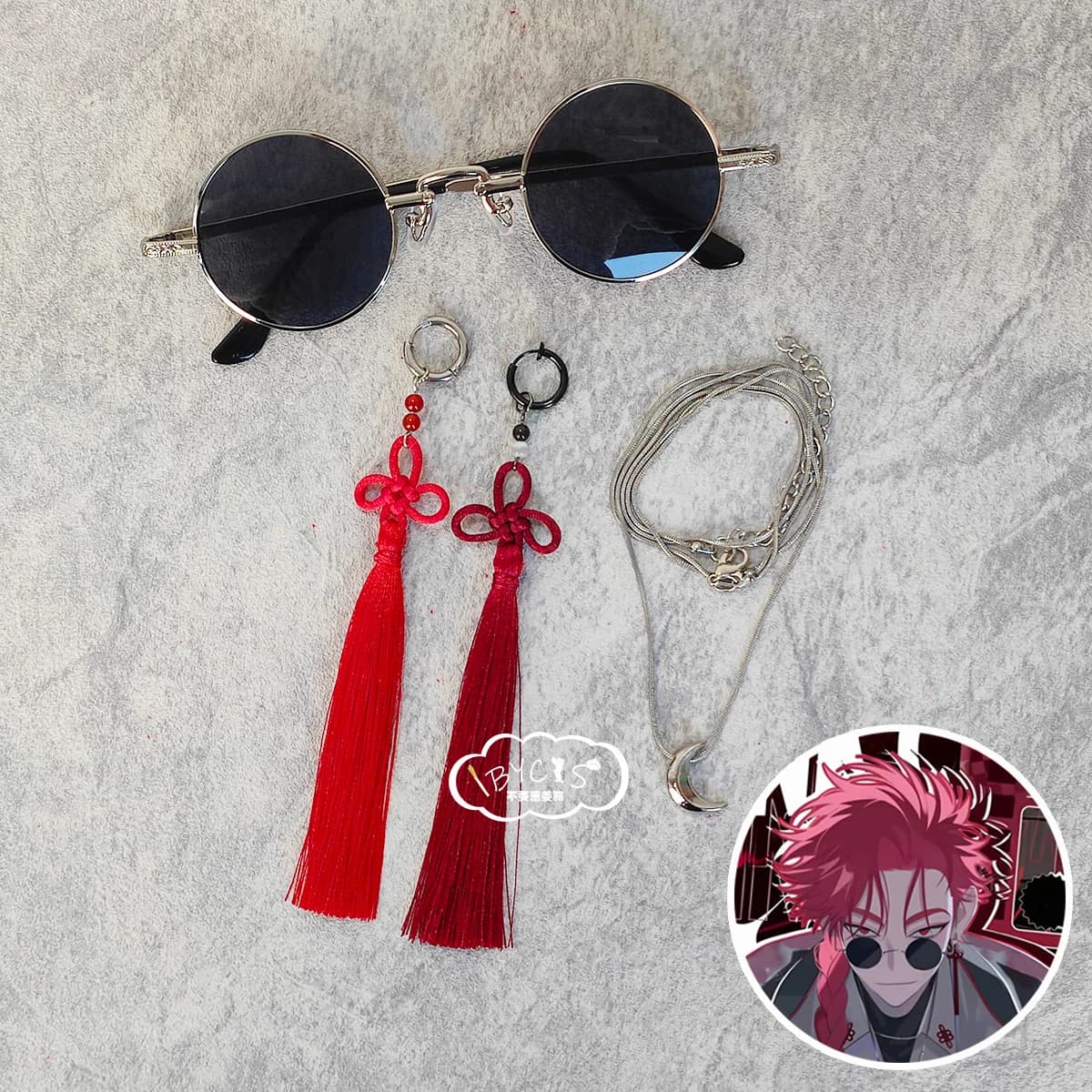Link Click Vein Cos Anime Puntelli Clip per orecchio Perni per orecchie Orecchini Cosplay Collana Bracciale Occhiali da sole Accessori per bigiotteria