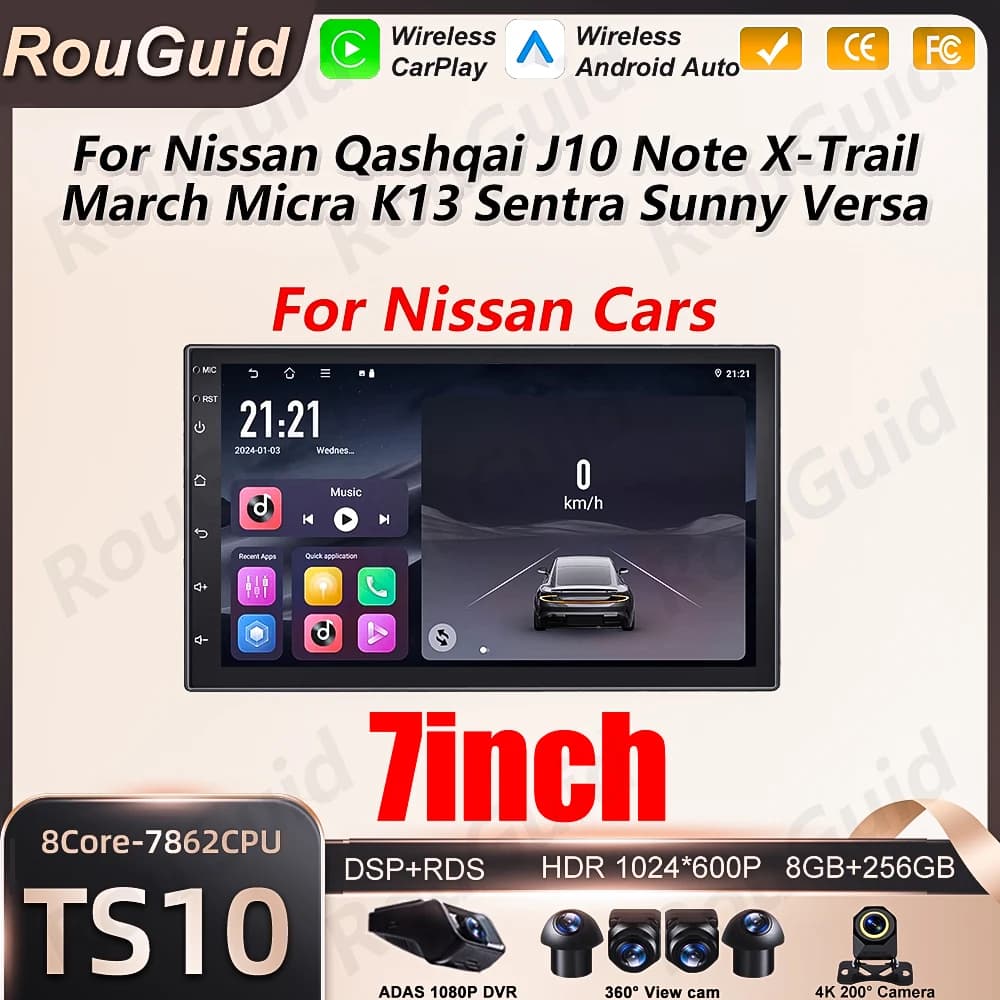 Autoradio Android Carplay for Nissan Qashqai Note X-Trail March Micra K13 Sentra Sunny Versa, video multimedia player with 7''' screen.