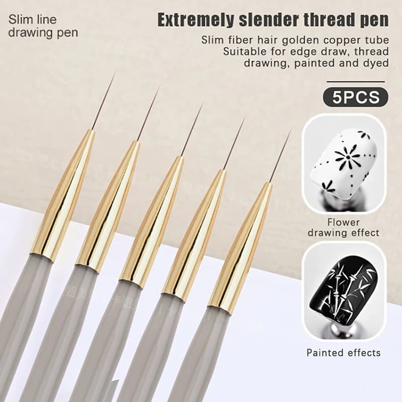 Set di 5 Pennelli per Nail Art con Manico in Acrilico, per Disegno di Linee, Strisce e Fiori, Pennelli per Manicure Fai-da-Te e Salone