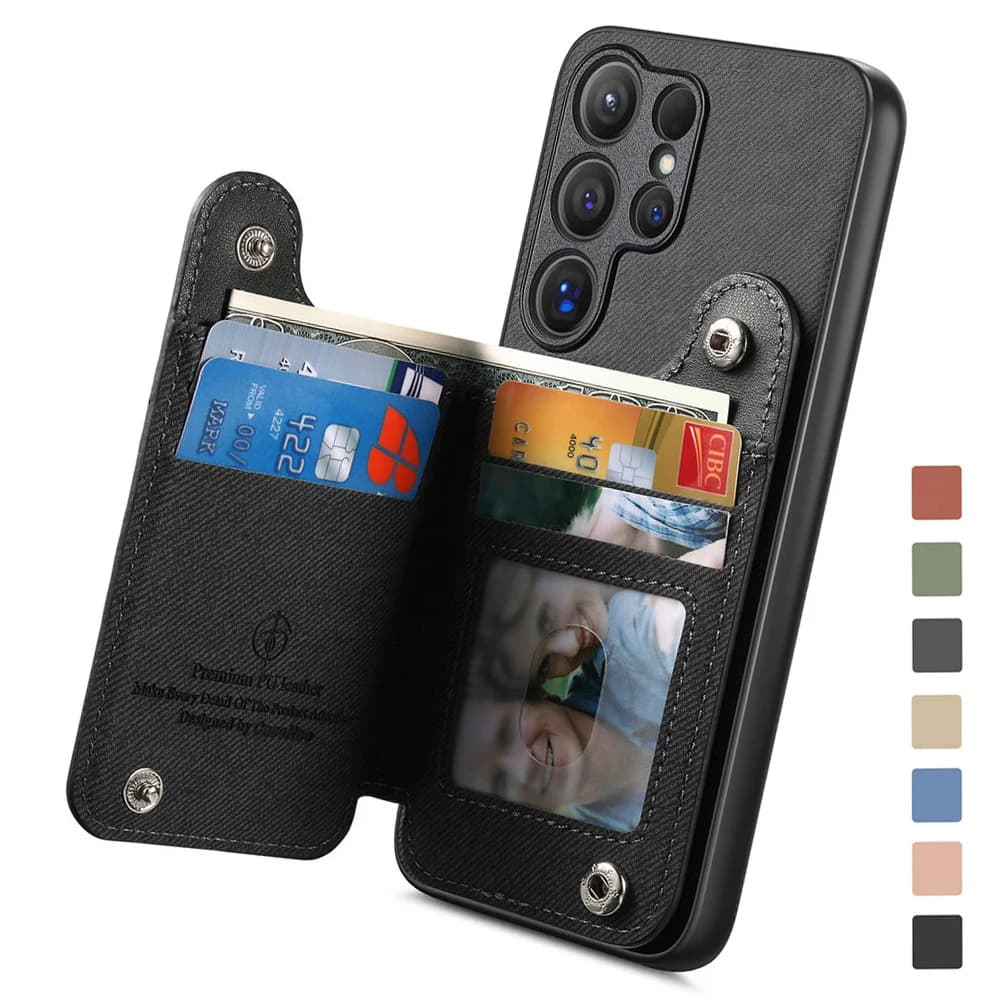 Custodia per carte RFID in pelle con doppio bottone a portafoglio per Samsung Galaxy S25 S24 S23 S22 S21 S 25 Ultra S 24 Plus S23 FE S24FE Etui