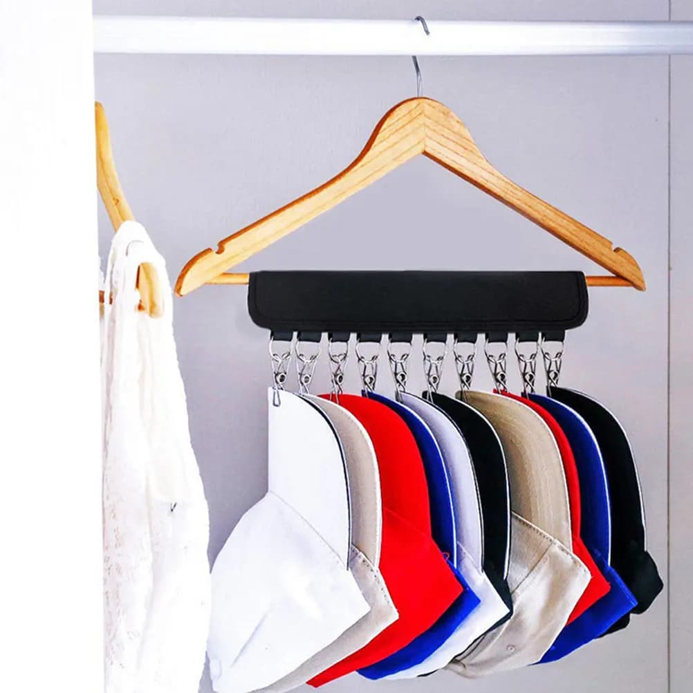Organizzatore appendiabiti con ganci per cappelli, nastro da porta nero per l'organizzazione e lo stoccaggio