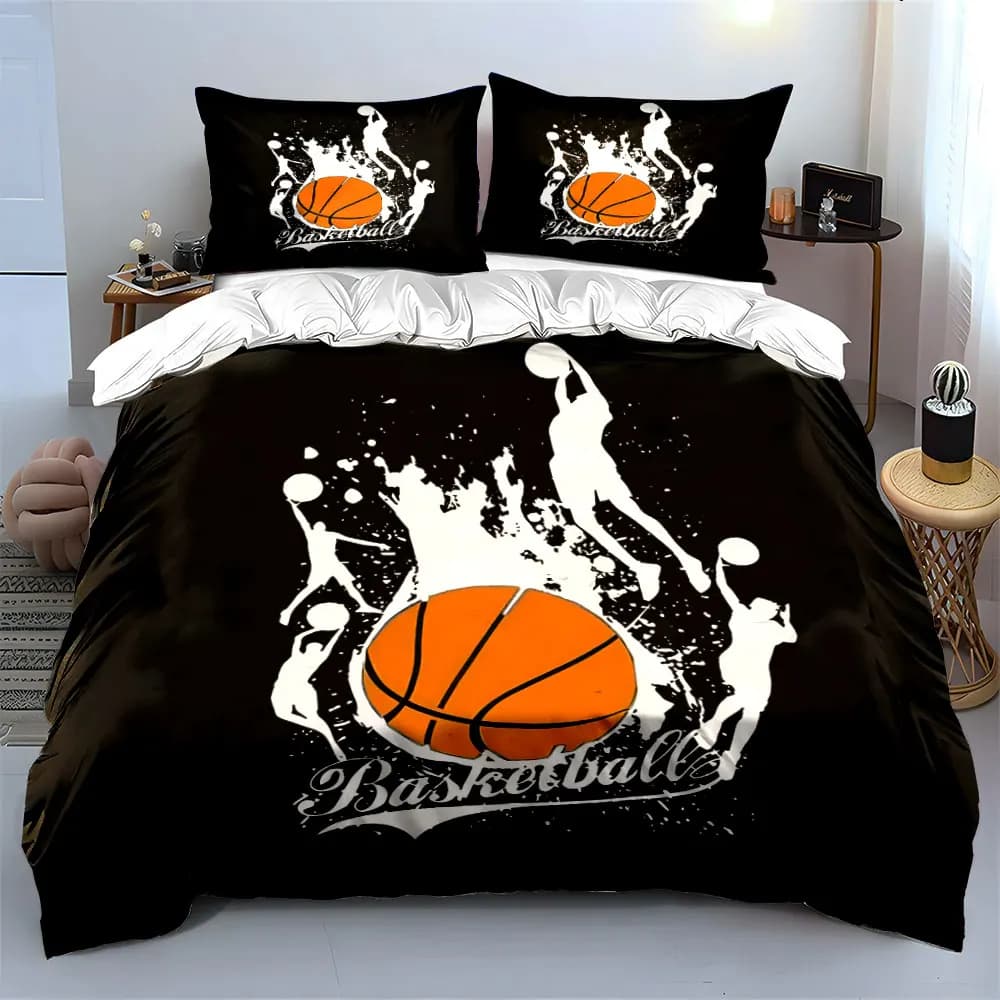 Basketball and Player Silhouettes Design Printed Duvet Cover Set 1 Duvet Cover+2 Pillowcase Multi Size Bedroom Bedding Decor
