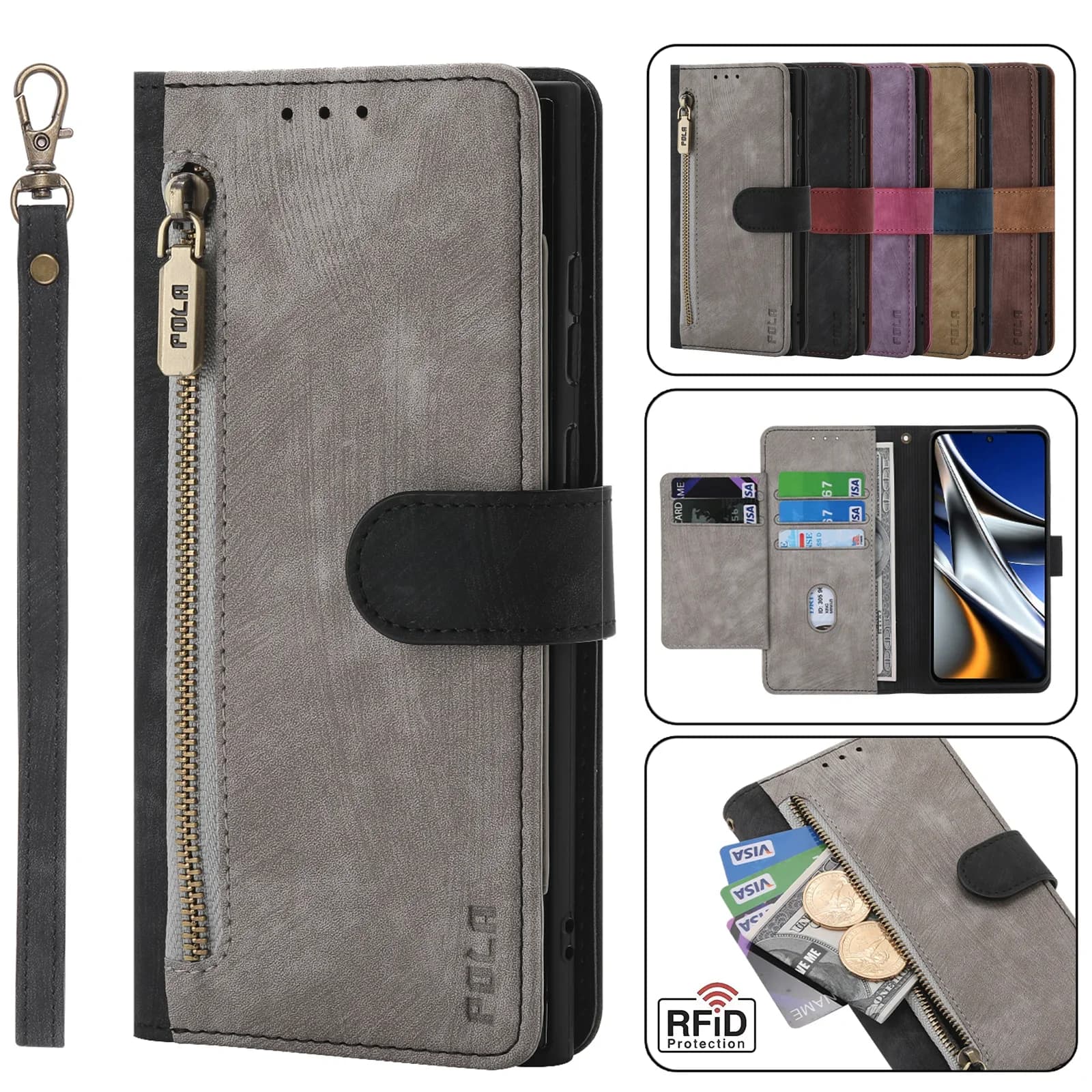Custodia per telefono con cerniera in pelle PU per Xiaomi Poco X6 M6 X5 F5 X4 M4 Pro M3 X3 Nfc F4 Mi F3 Gt F2 M5s Pro Business Flip Wallet Cover