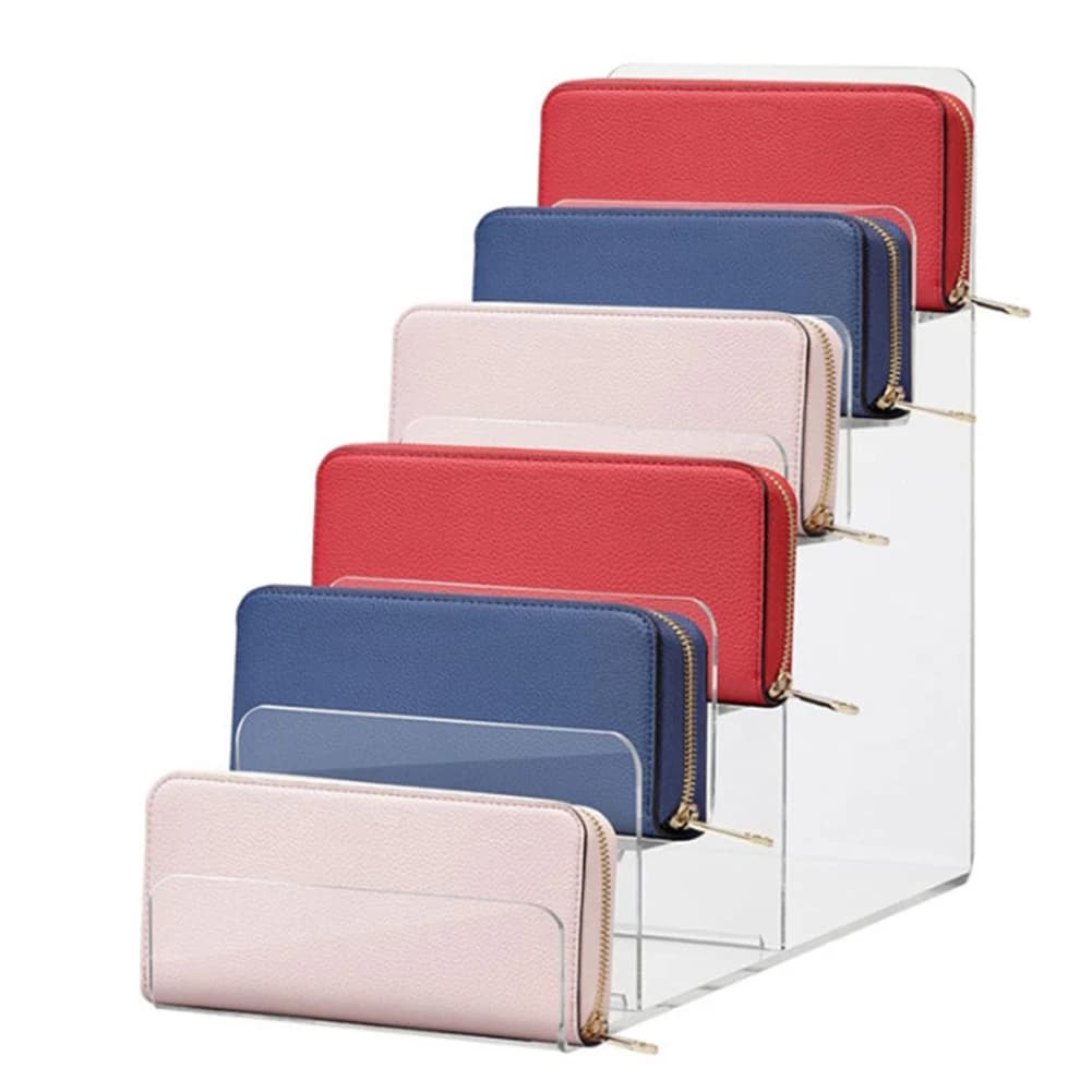 Espositore per portafoglio in acrilico a 4/6 livelli Espositore per gioielli Borsa trasparente Scaffale per accessori di moda