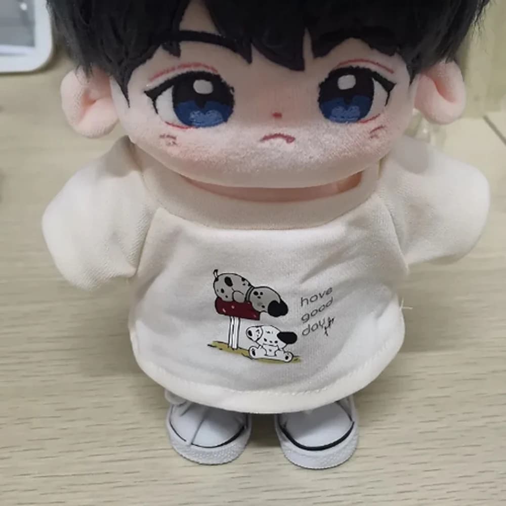 1 set Cross-Dressing Cartoon Dog 20 cm Vestiti di cotone T-shirt Outfit Vestiti di cotone Pantaloncini di jeans Mini vestiti Accessori