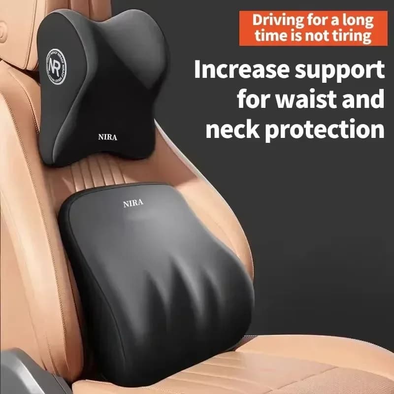 Set Cuscini per Sedile Auto - Supporto Lombare in Memory Foam e Cuscino per il Collo, Lavabile in Lavatrice, Ideale come Regalo