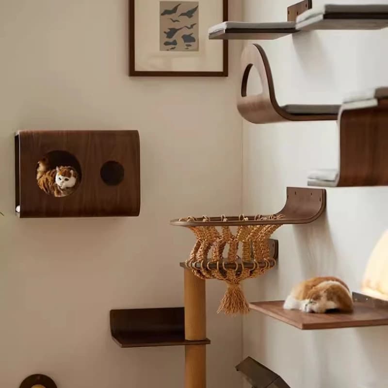 Cuccia per Gatti a Capsula Spaziale da Parete, Amaca in Legno per Gatti, Scaffale Galleggiante Salvaspazio, Mobili Modulari Fai-da-te per Arrampicata Gatti