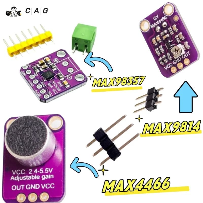 MAX98357 MAX4466 MAX9814 Electric Microphone Amplifier MAX9814 Audio Amplifier Module Support ESP32 Raspberry Pi