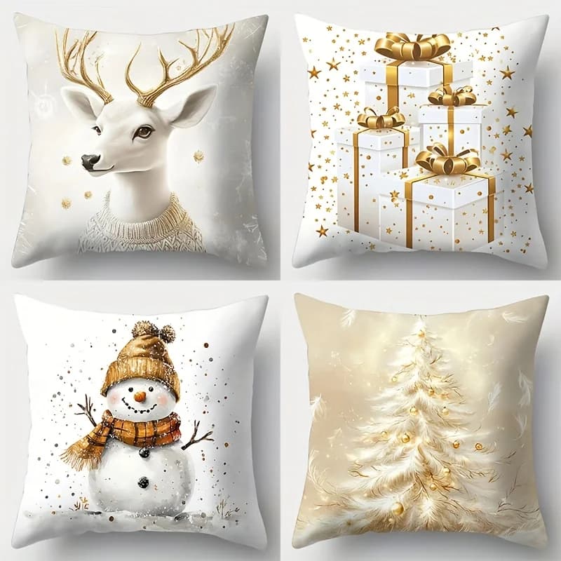 Set da 4 pezzi, fodere per cuscini natalizi, 17,7"x17,7", stampa su un solo lato, decorazioni natalizie, fodere per cuscini lombari per divani, inserti non inc