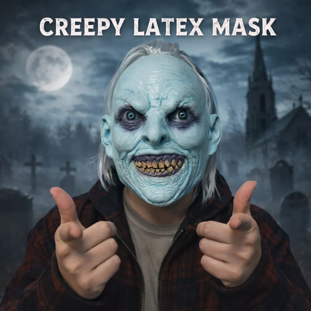 Maschera Realistica da Demone per Adulti - Espressione Sorridente Spaventosa con Mohawk Bianco per Feste di Halloween ed Eventi Cosplay