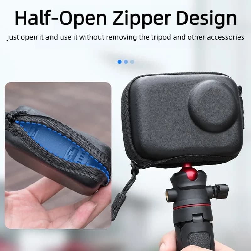 For DJI Action6 Mini Storage Case Body Bag Semi-opening Soft-Lined PU Portable Bag Action Camera Carrying Box Travel Storage Box