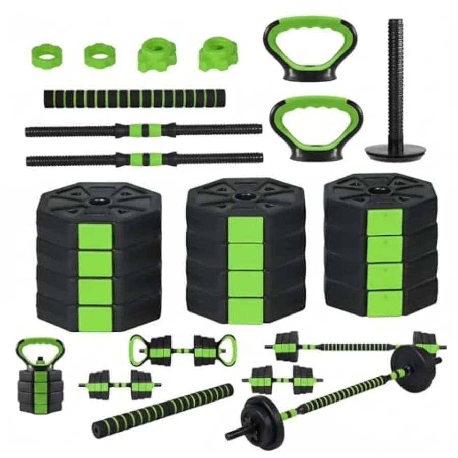 Set di Manubri Regolabili 44/66/88LB 4-in-1 con Connettore per Bilanciere Utilizzabile Come Manubri/Bilanciere/Kettlebell/Push-Up