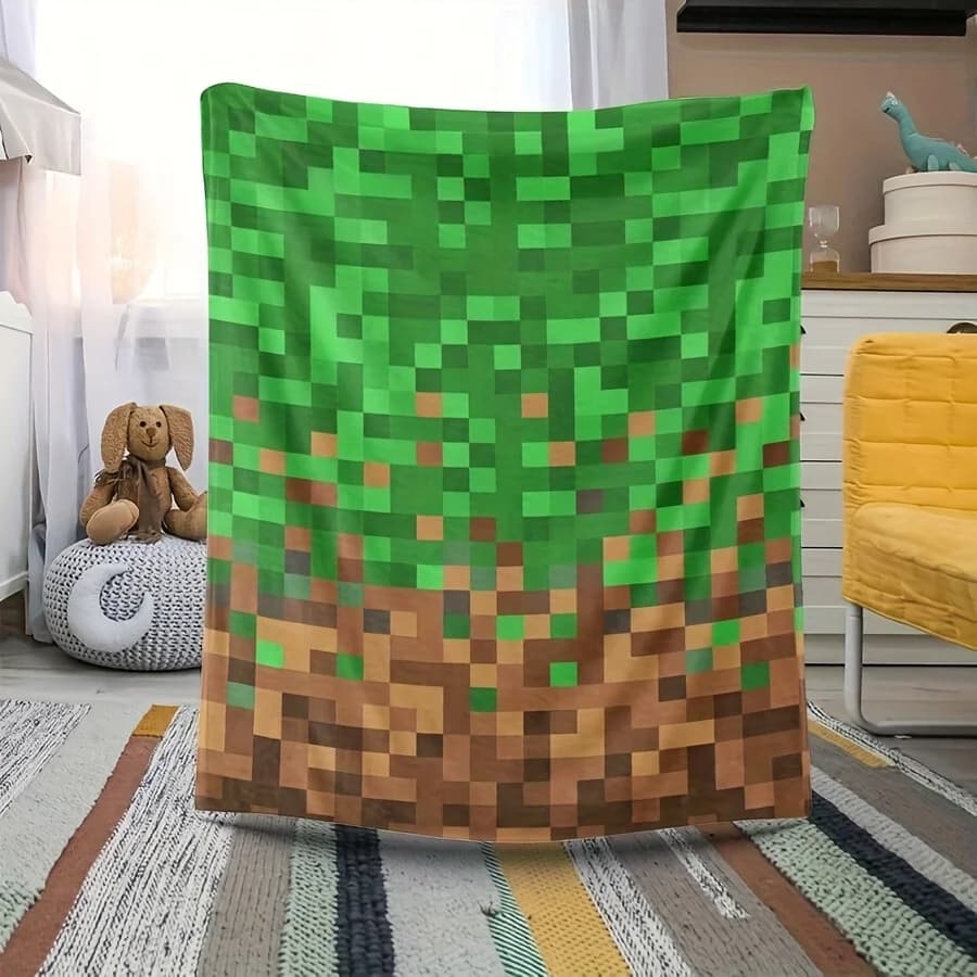 VIKAMA Pixel-Style Green Wonderland Coperta per bambini Flanella Non-spargimento Coperta per pisolino per camera dei bambini Coperta decorativa