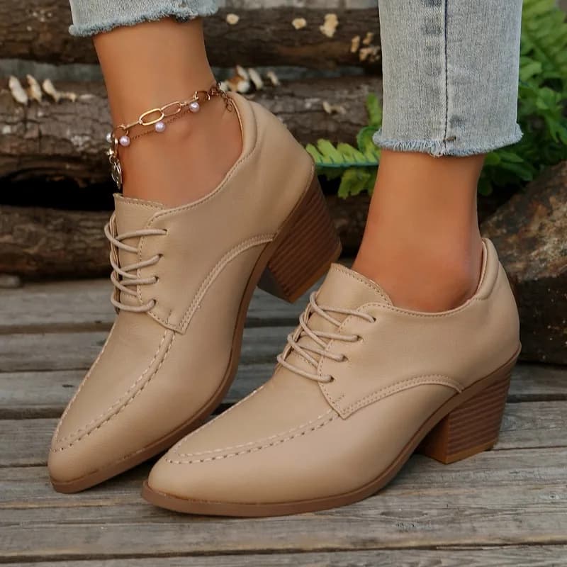 Anterior Moccasins with Laces Autumn New Pointe Toe Pumps Deep Sole Soft Shoes with wide heel resistant to wear non-slip