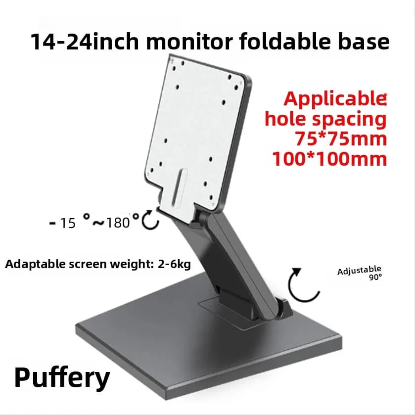 Folding LCD Monitor Desktop Bracket Adjustable Ergonomic Stand Fit VESA Mount Space Saving Base for Home Office Workstation