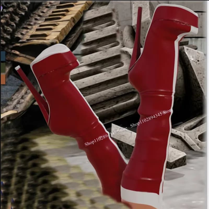 Red Boots with High Knee Platforms Slim High Heel Fashion Point Sexy Cool 2025 Summer Large Women's Shoes Zapatillas Mujer