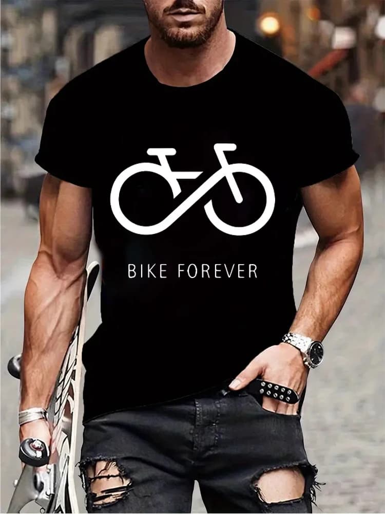 Bike Forever T-shirt basic divertente per uomo Moda Abbigliamento casual Girocollo Manica corta Maglietta traspirante Hip Hop Streetwear Tees